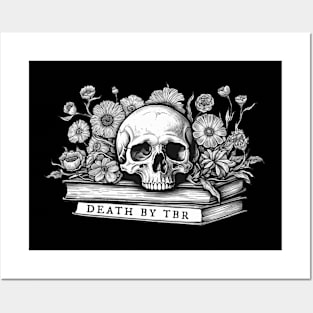 Death by tbr Skull book flowers Posters and Art